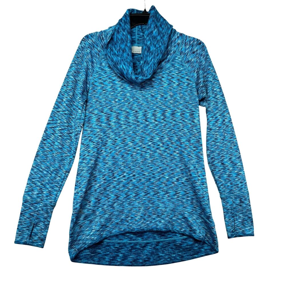 Athleta Pullover Women's Small Blue Cowl Neck Long Sleeve Geometric Tranquility